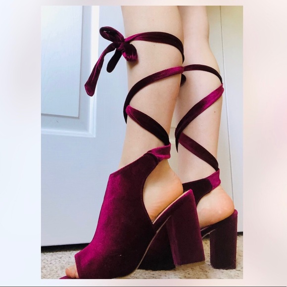 JustFab Shoes - Velvet dark purple lace-up heels